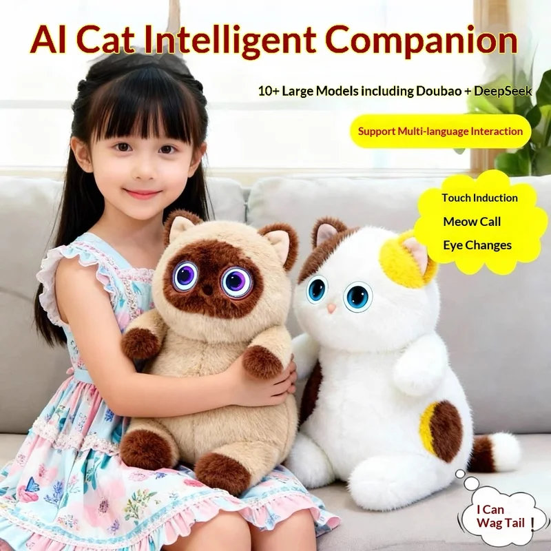 

Интерактивная плюшевая игрушка-кошка с светящимися глазами и виляющим хвостом, многоязычная, развивающая интеллект, подарок-компаньон для детей
