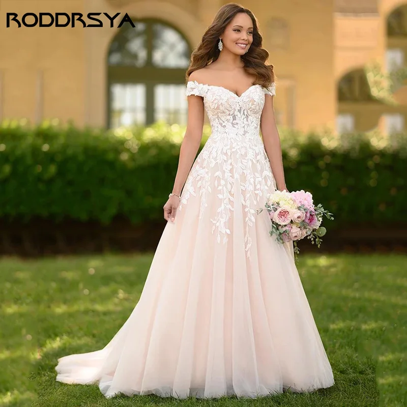 RODRSYA Off Shoulder Wedding Dresses Beach Appliques Ilusão Backless vestido de RODDRSYA Fora Do Ombro Vestidos De Casamento Apliques De Praia Ilusão Sem Costas vestido de novia bohemio Lace Sem Mangas Vestido De Noiva