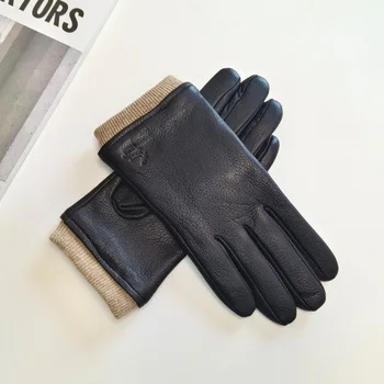 Gants en cuir de peau de cerf pour hommes, laine chaude, avec doublure, solide, pour la conduite de documents, nouvelle collection