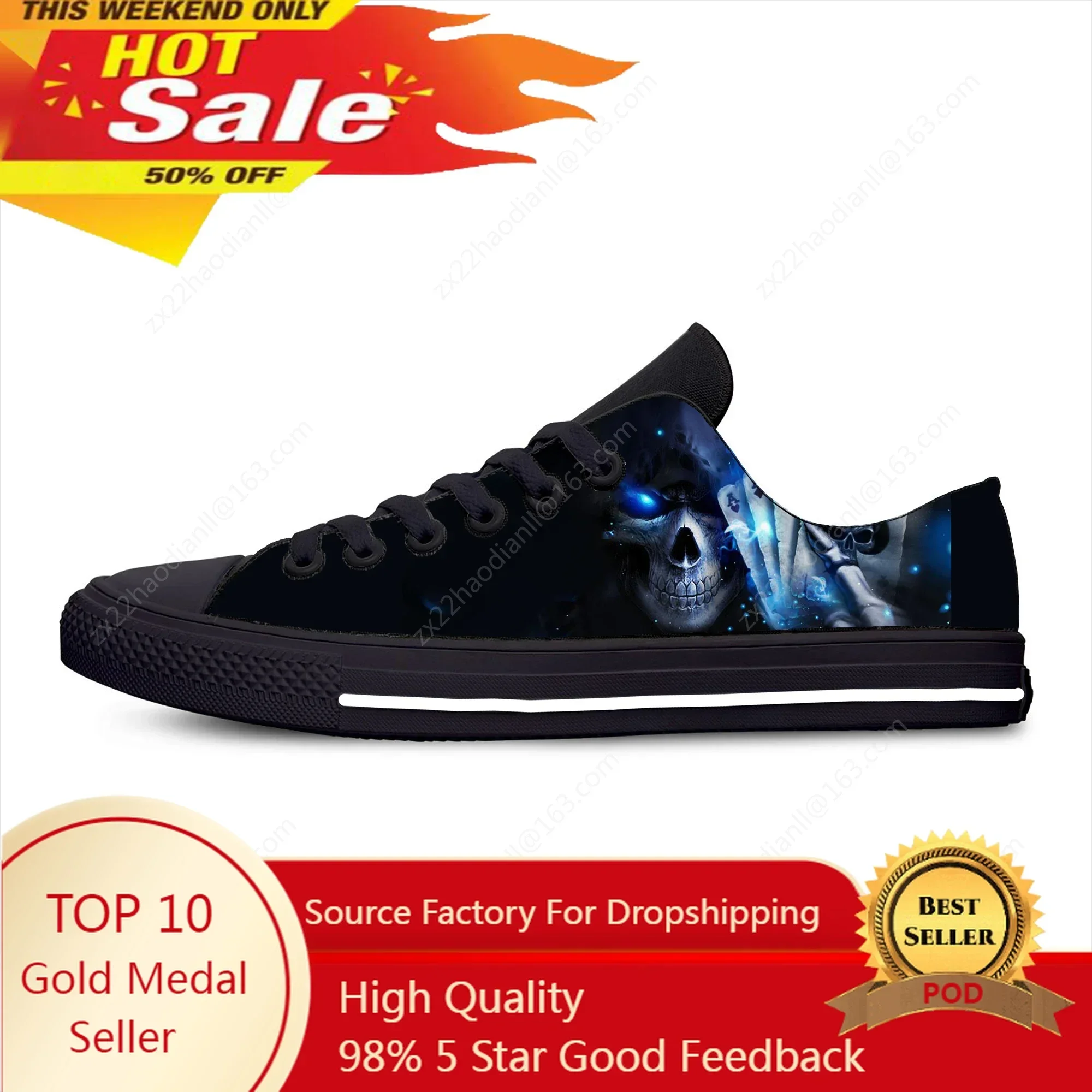 Grim Reaper Death Skull Poker Skeleton Low Top Sneaker Men Women Teenager Canvas Sneaker Casual Custom Made Shoes Custom Shoes