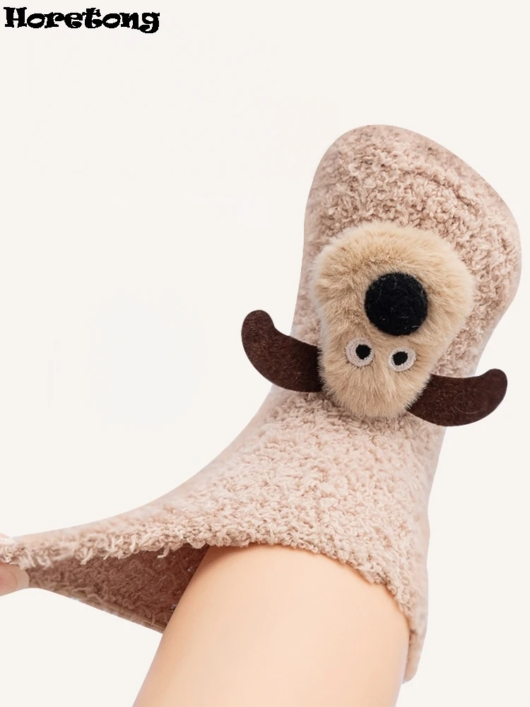 سميكة الطفل الجوارب لخريف وشتاء الوليد ألف خط جوارب يمكن السير بها على الأرض المضادة للانزلاق الكرتون ثلاثية الأبعاد الكلب الدافئة طفل الجوارب للأطفال 0-3 Y