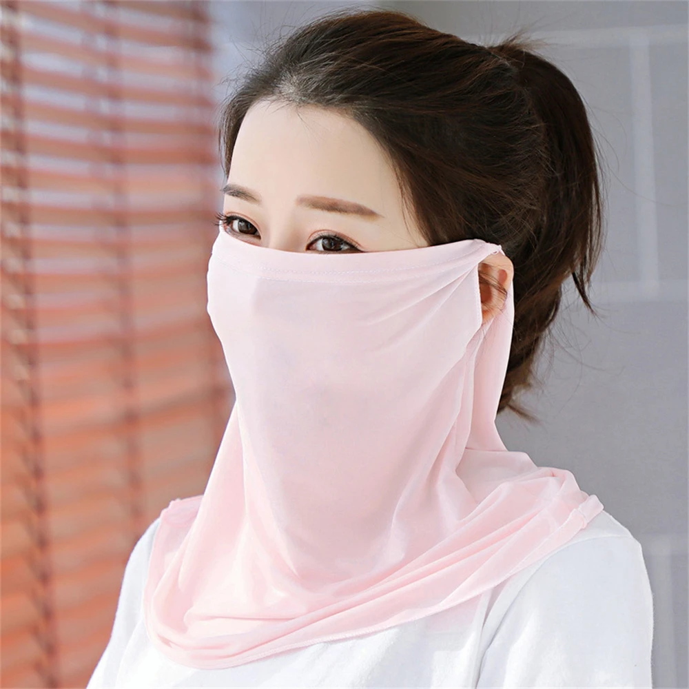 1pcs Ice Silk Sunscreen Mask Women Summer Quick-Drying Face Cover Scarf Breathable Lady Neck Protection Hanging Ear Headband