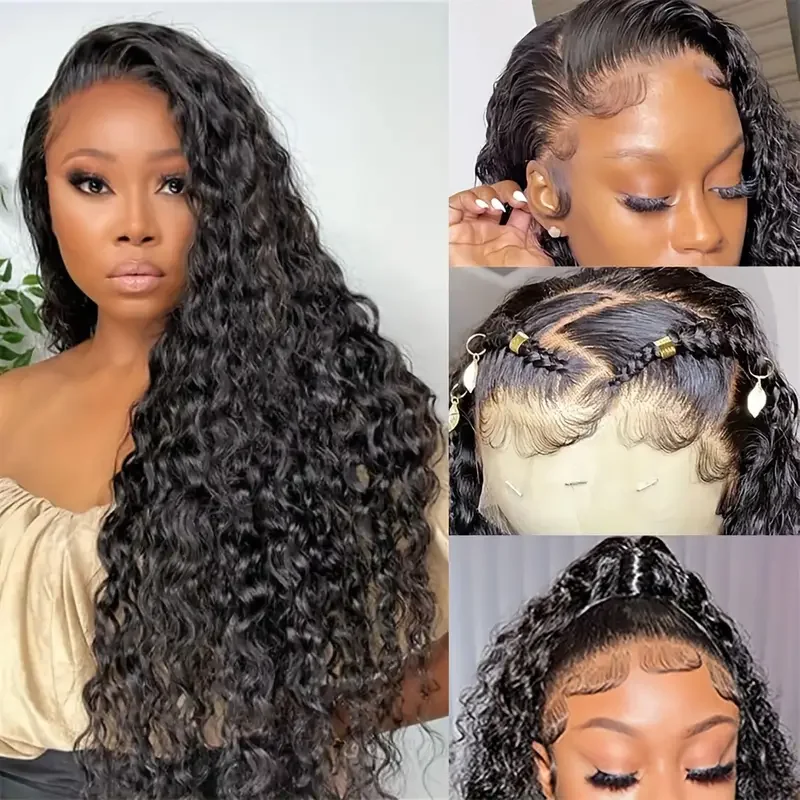 36Inch Transparent Deep Wave HD Lace Frontal Wig Glueless Wig Human Hair 180% Density 13x4 Lace Wig Deep Curly HD Lace Front Wig