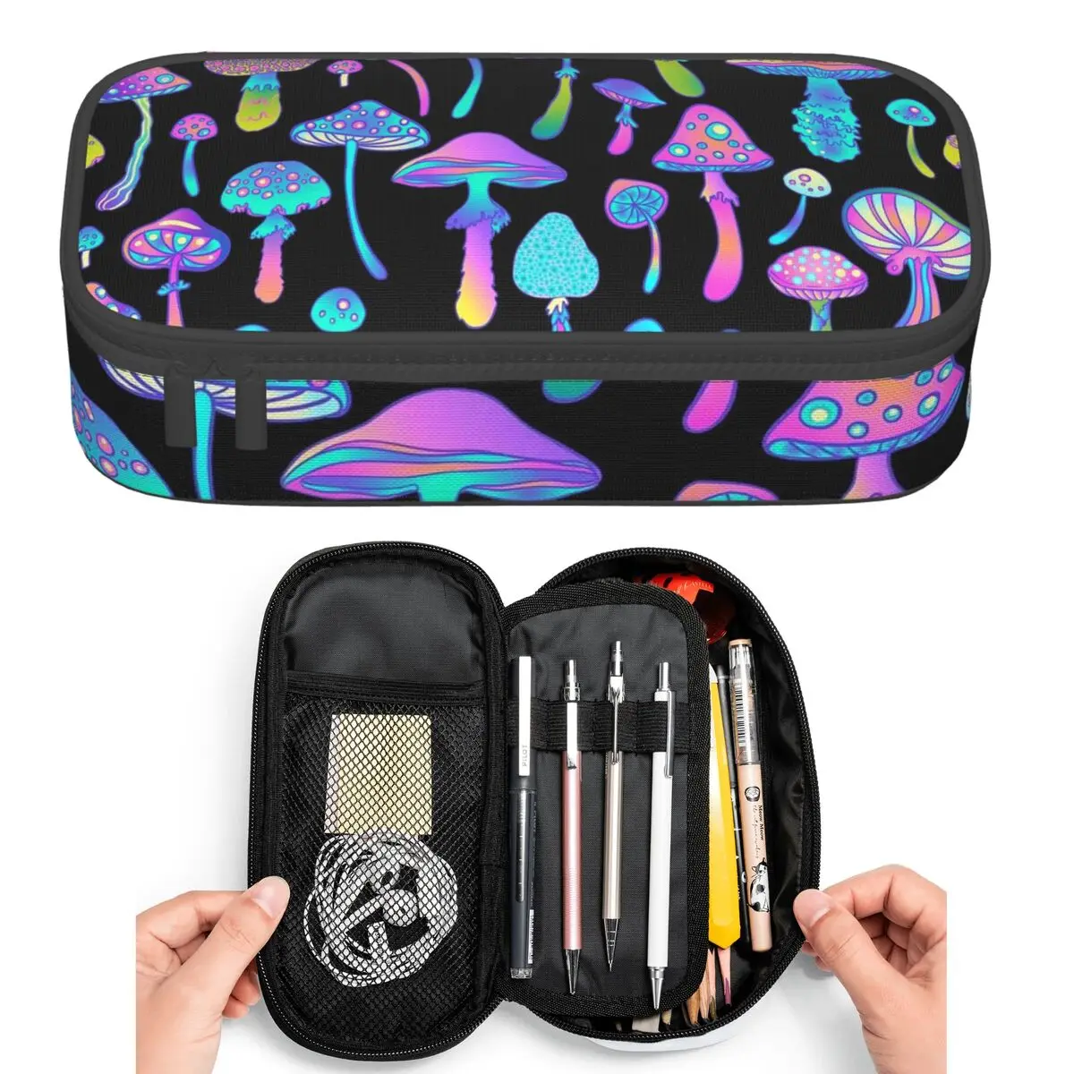 Colorful Magical Mushrooms Pattern Pencil Cases for Students Pen Box Pencil Bag Large Capacity Pencil Pouch Pen Holder