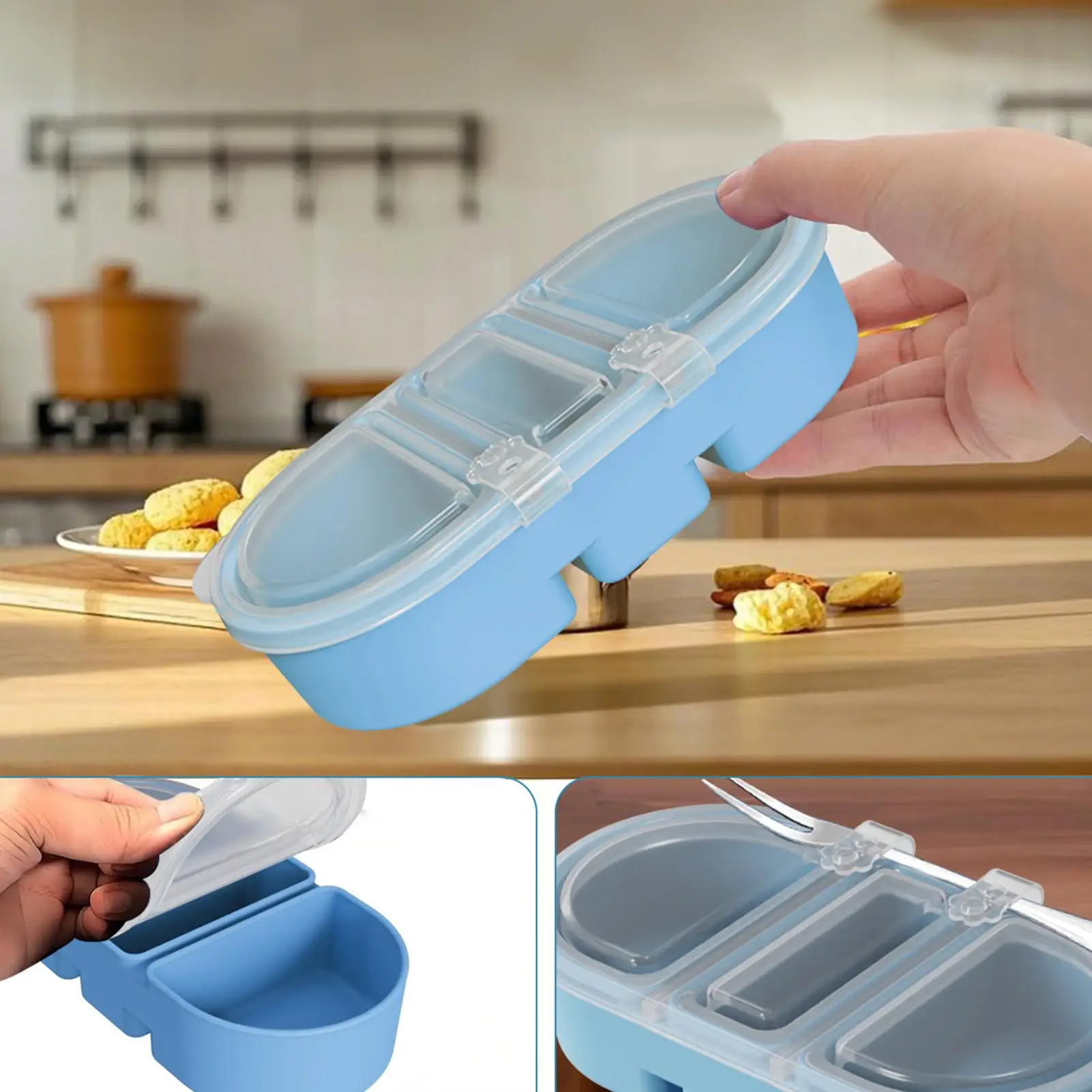 

Контейнеры для закусок, разделенная миска с крышкой, силиконовая кухонная коробка для хранения соуса, салата, фруктов, орехов, приправ, путешествий, рабочего места, пикника