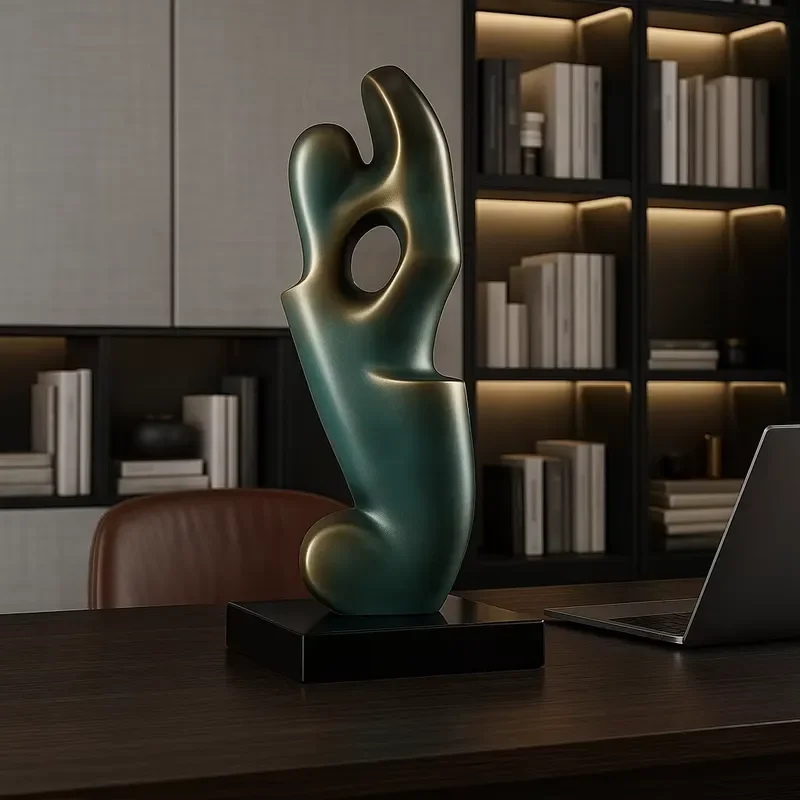 Jingyue custom modern fiberglass abstract sculpture green veneer hand-painted art decoration office desk home living room