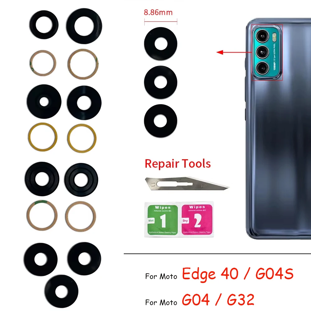 

10 шт., новинка для Moto Edge 40 04S G32 G60, стеклянная линза задней камеры с клеевой клейкой наклейкой, запасные части