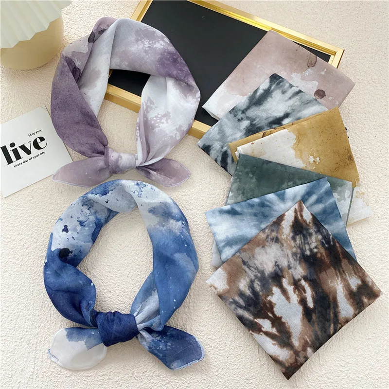 Spring Vintage Print Tie dye Kerchief Scarves Multipurpose Apparel Accessories for Women Square Scarf Neckerchief Turban