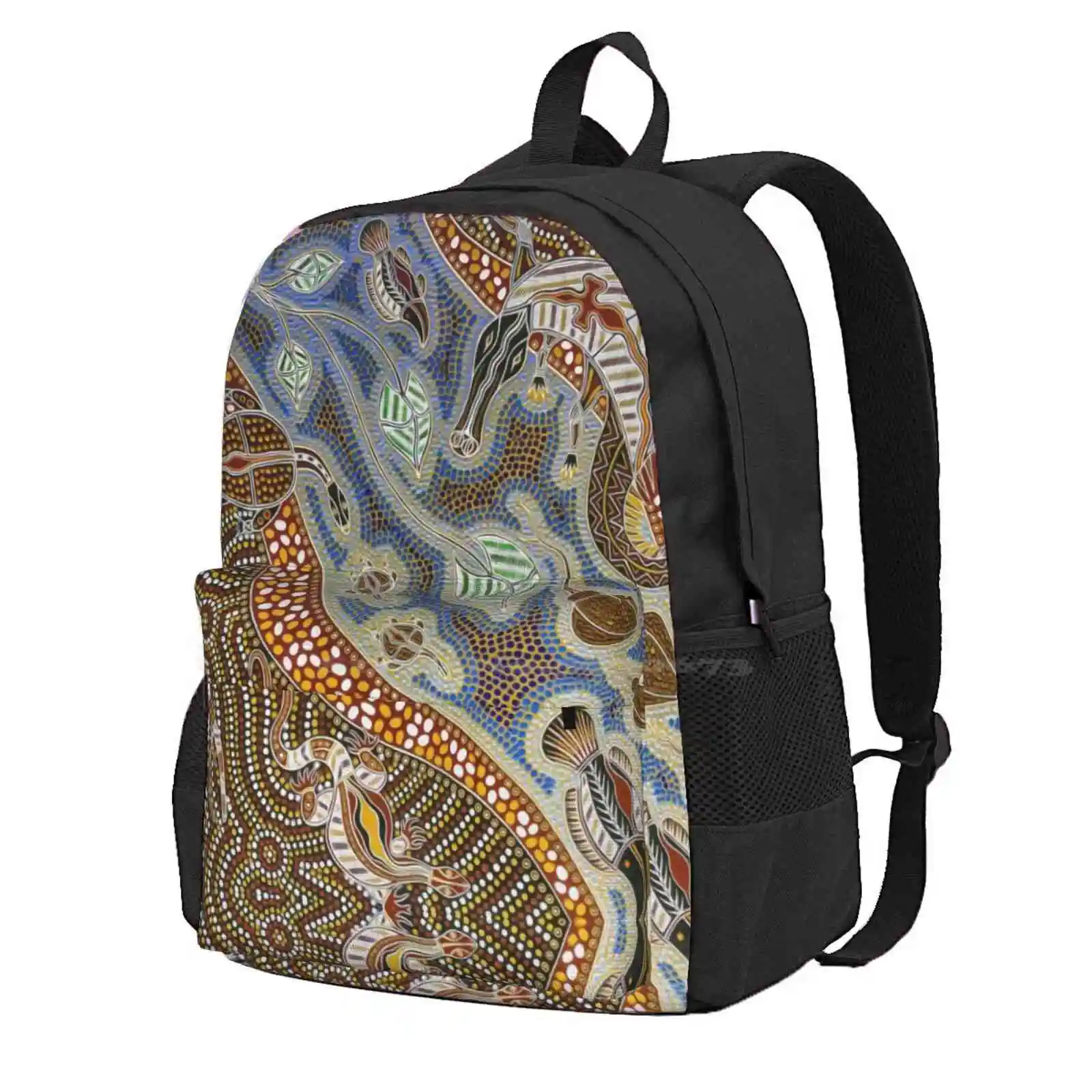 

Aboriginal Art Hot Sale Schoolbag Backpack Fashion Bags Indigenous Australia Turtle Goanna Lizard Detail Fine Wow Outback Color