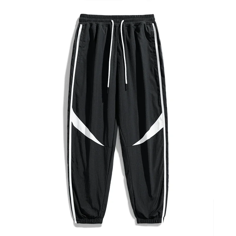 Calça esportiva casual masculina com cordão, leve, respirável, secagem rápida, calça de seda gelada, corrida, fitness, moda ao ar livre