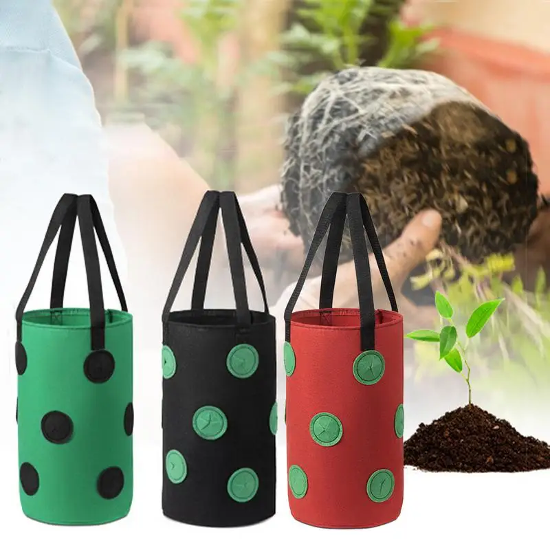 

Strawberry Grow Bags Hangable Plant Bag Planter Pots Non-Woven Fabric Strawberry Planter with 12 Holes Breathable Grow Bags