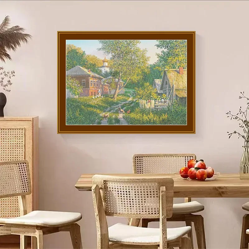 [ZZ7227-Country Morning] Stamped Cross Stitch Kit 14CT 16CT Pre Printed Canvas Cotton Threads DIY Embroidery for Home Wall Decor