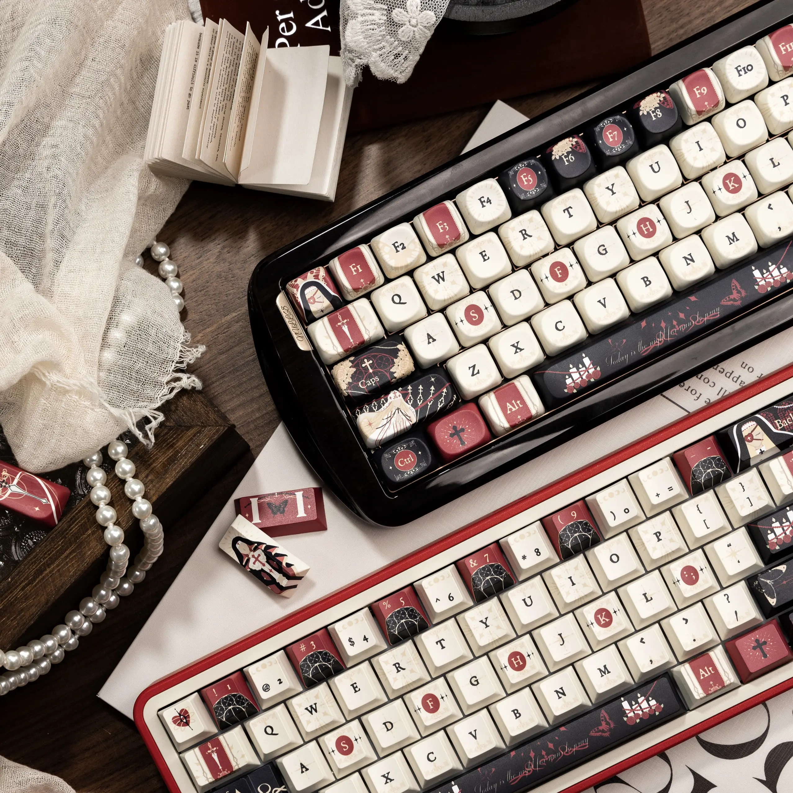 Gothic Rose Keycaps SOA Cherry Profile PBT Five-Sided Sublimation Custom Keycap for MX-Switch 61/68/75/87/98/104 Gaming Keyboard