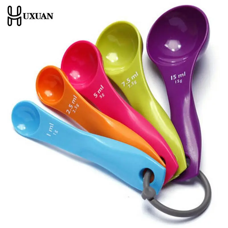 Colher de óleo de sal adorável de cozinha, 5 peças, colorido, conjunto de colheres de medição, copo, utensílio de cozimento kit 1ml 2.5ml 5ml 7.5ml 15ml