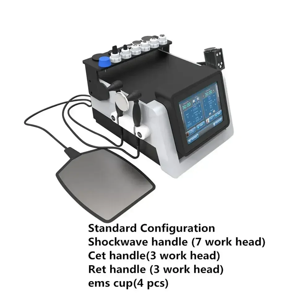 Máquina de Fisioterapia, 3 em 1, 448kHz, CET, RET, Tecar, EMShock, Fisioterapia, Equipamento Eletromagnético para Alívio da Dor