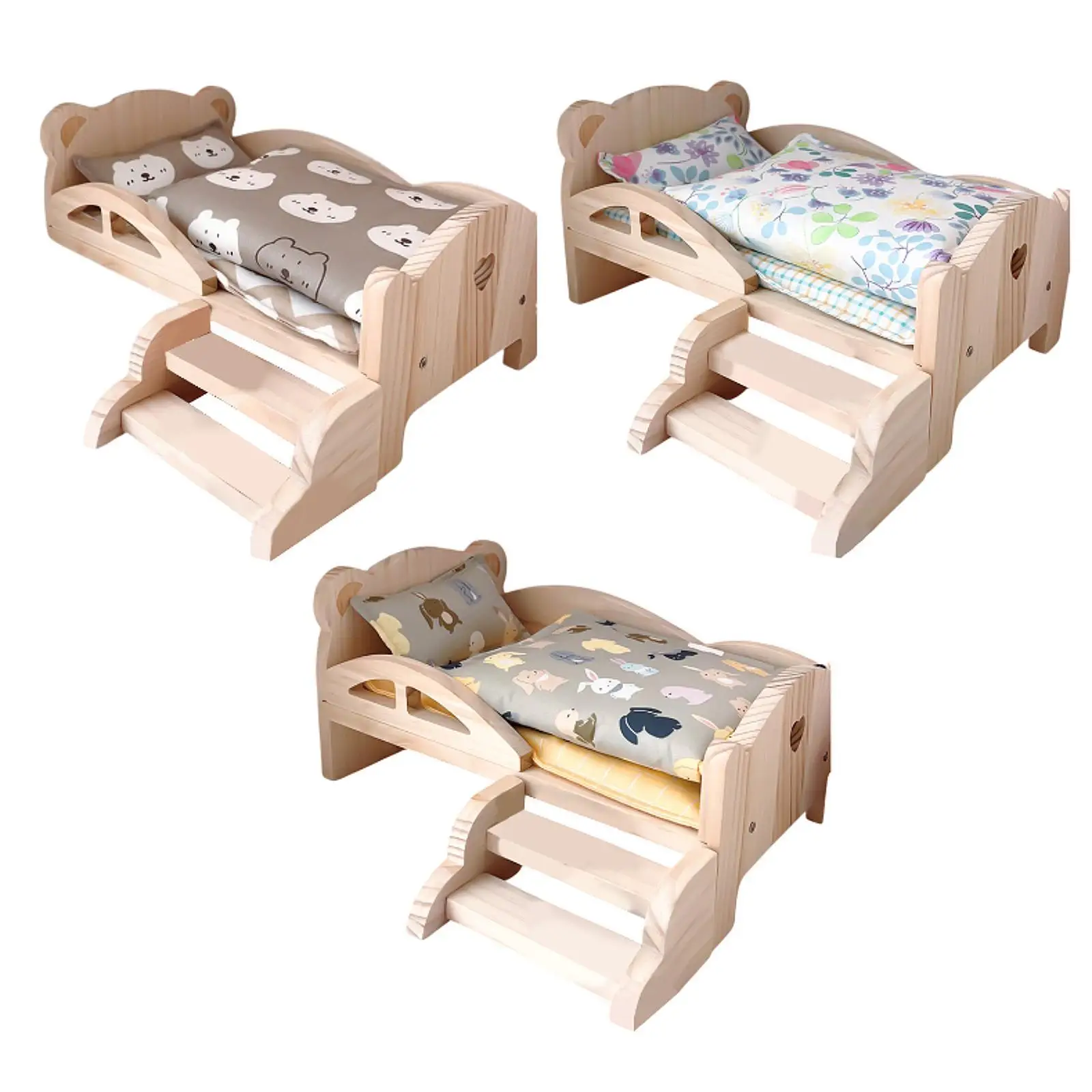 1/12 Wooden Doll Miniature Bed Cartoon Simulation for Dollhouse Decoration