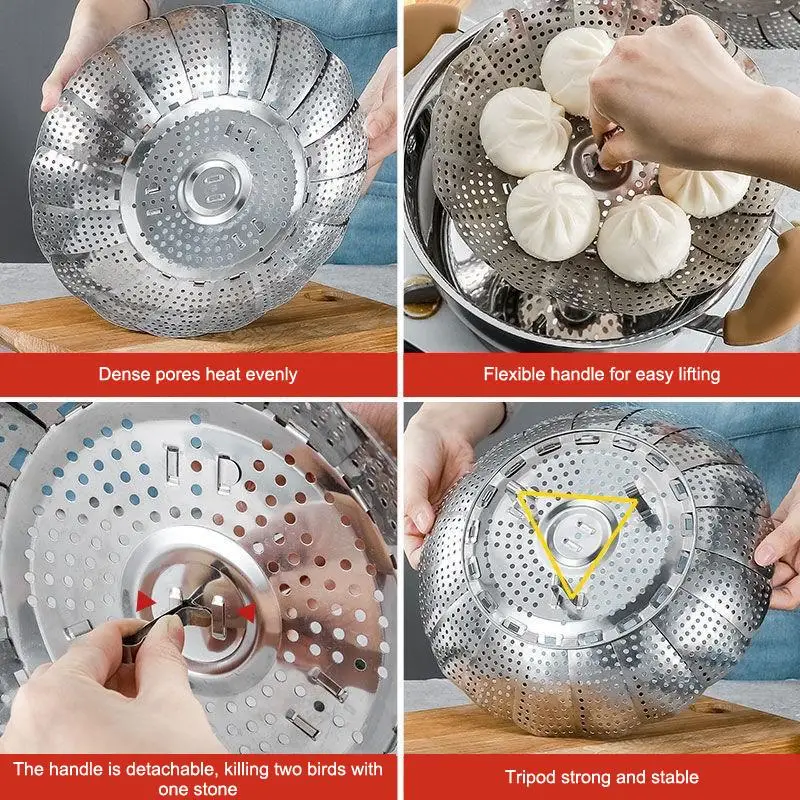 Hot Sale Folding Stainless Food Steamer Vegetable Fruit Food Basket Mesh Steamer Rack Cookware Utensils For Cooking Steam