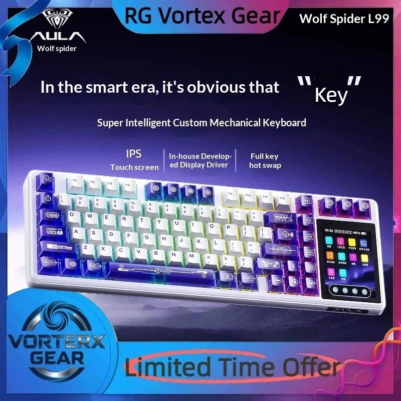 

Vortex Gear Wolf Spider L99 Mechanical Keyboard Rgb Three Modes Customized Wireless Color Screen E-Sports Office Keyboard