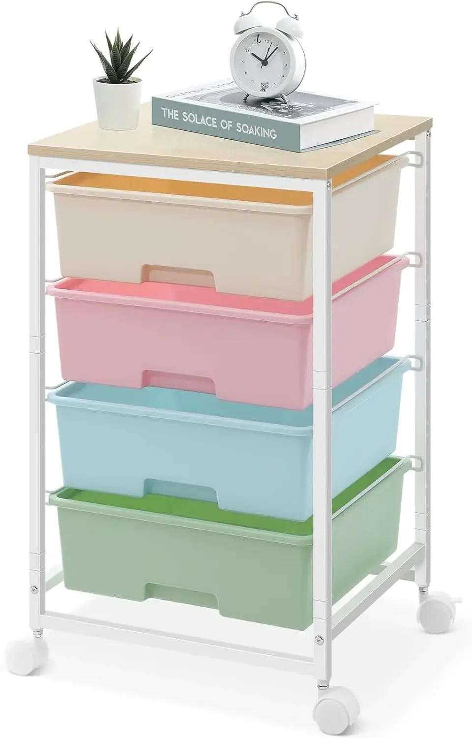 

Utility Cart with 4 Drawers,Rolling Storage Cart with Drawers,Storage Rolling Drawer Cart with Wooden Tabletop for Bedroom