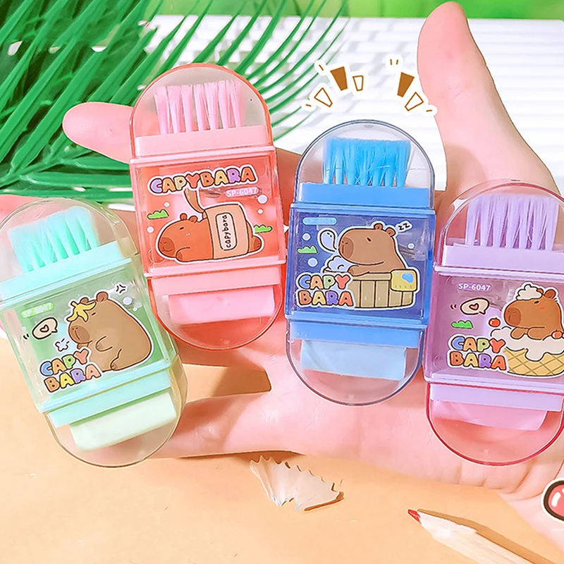 Cute Cartoon Multifunctional Capybara Eraser Pencil Sharpener Brush Children Gifts Kawaii Student Stationery School Supplies