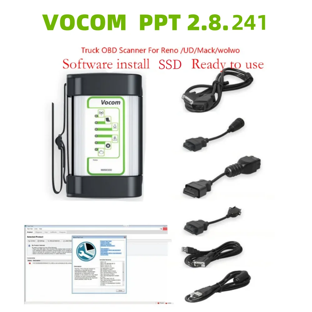 

Round Interface PTT2.8.241 Truck Diagnostic Tool Volv Vocom 88890300 Interface V2.8 Truck OBD Scanner for Reno /UD/Mack/wolwo