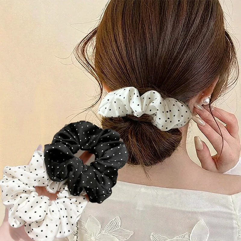 2Pcs Elegant Hair Ties for Women Minimalist Simulation Silk Scrunchies Wave Point Elastic Hair Loop Ponytail Hair Accessories