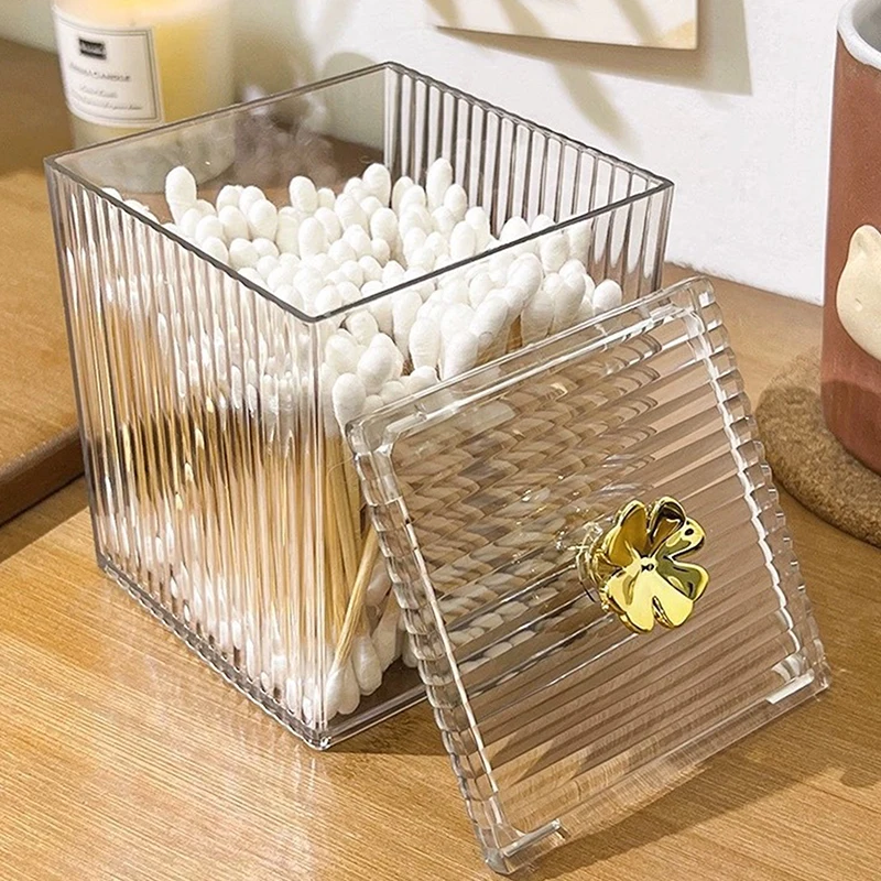 Acrylic Makeup Organizer Cotton Swabs Container Cosmetic Jewelry Cotton Pad Storage Box For Bathroom Organization