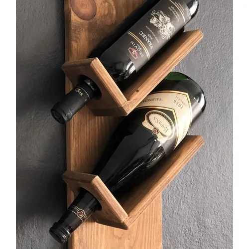 O & A Wood Natural Wooden Decorative Vintage Wine Rack, 2 Bottle 2 Goblet Division Retro Wine, oak Wine Stand