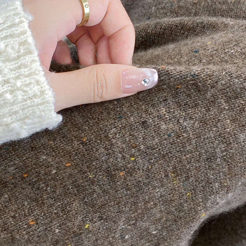 2024 outono/inverno nova casual lã pura malha meia saia para mulher, cintura alta, cor ponto solto médio a longo saia linha a