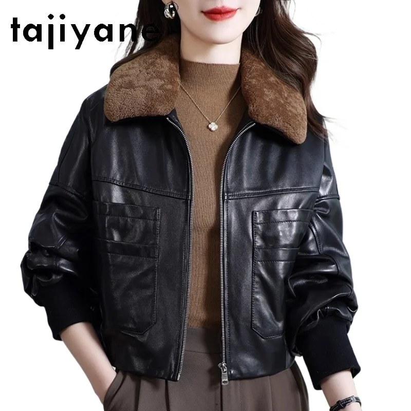 TAJIYANE 100% Top-grain Sheepskin Goose Down Coat Wool Collar Puffer Jacket Short Genuine Leather Jackets Winter Clothes 2025 코트