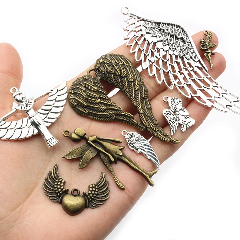 1-50pcs Alloy Metal Wings Flying Angle Heart Charms Pendant DIY Jewelry Making Accessories Findings for Necklace Keychains