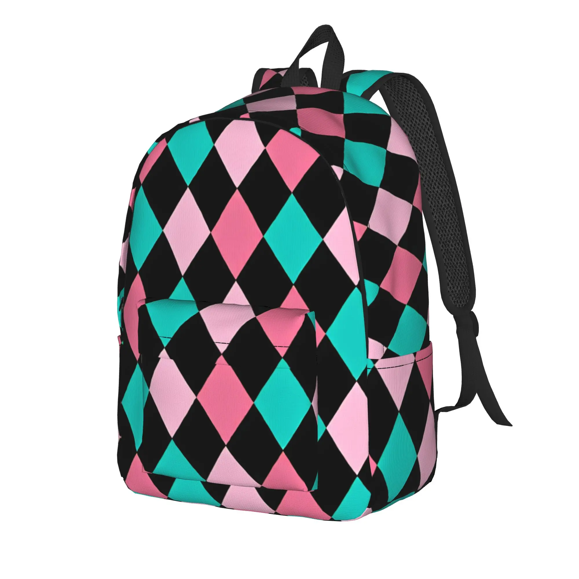 Pastel Rainbow Diamonds Checkered Backpack  Elegant Backpacks Female Camping Pattern School Bags Custom Rucksack