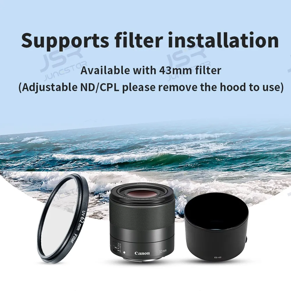 Световой экран ES-60 подходит для объектива Canon EF-M 32 мм f1.4 STM, аксессуары для объектива 43 мм, УФ-фильтр
