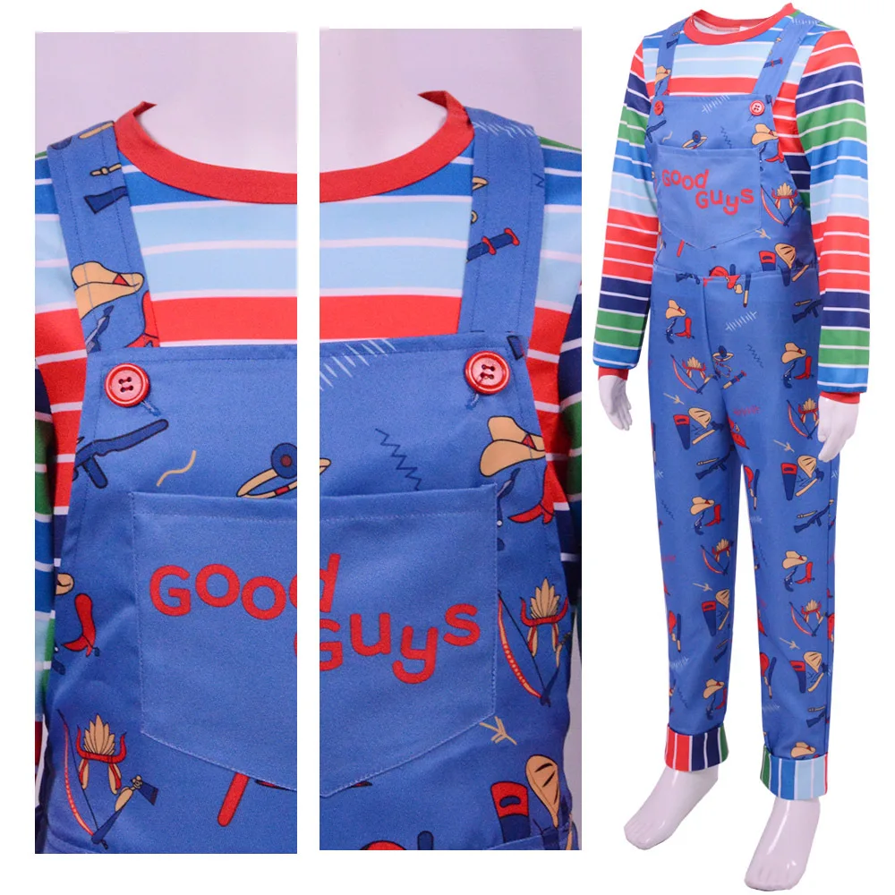 Baby Jungen Mädchen Kind spielen Chucky Cosplay Kostüm gute Jungs Braut von Chucky Horror Ghost Puppe Halloween Kostüm Kleid Kinder