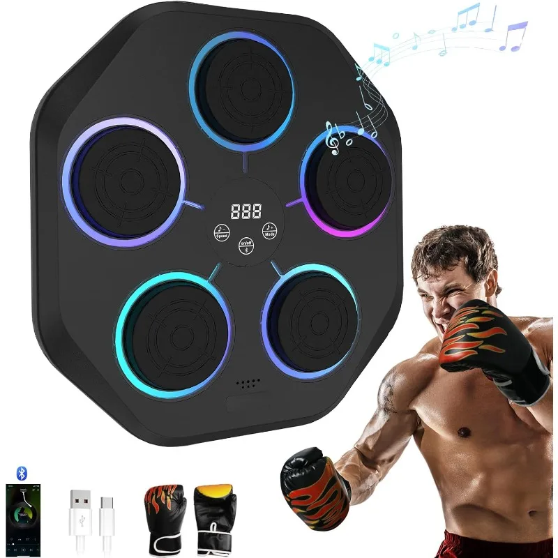 Máquina de boxeo musical, entrenador de boxeo musical Bluetooth inteligente montado en la pared con guantes de boxeo,