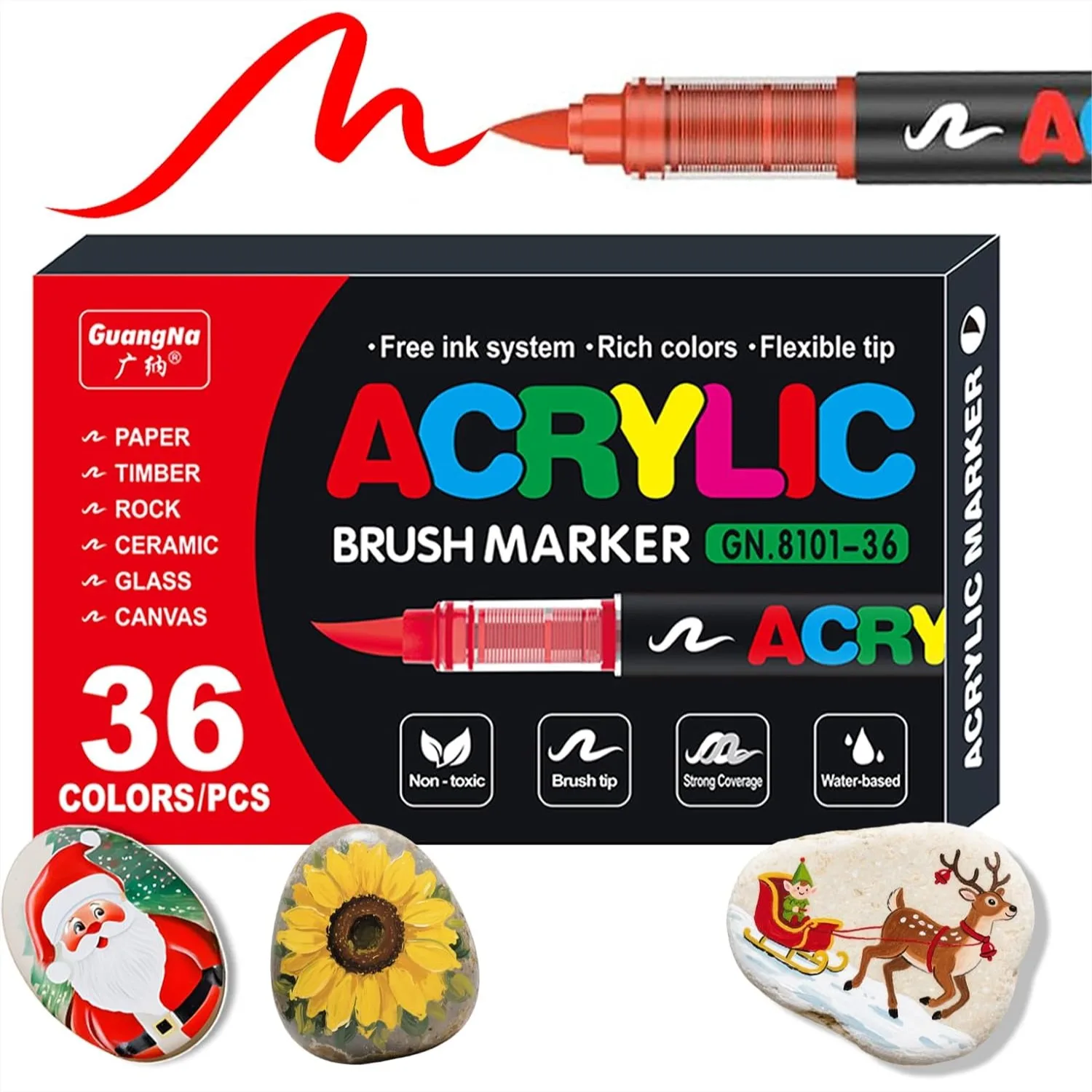 

36 Color Acrylic Paint Pens With Soft Brush Tip, Quick Drying Waterproof Acrylic Markers For Canvas Rock Wood Glass Ceramic Fabric Painting DIY Crafts