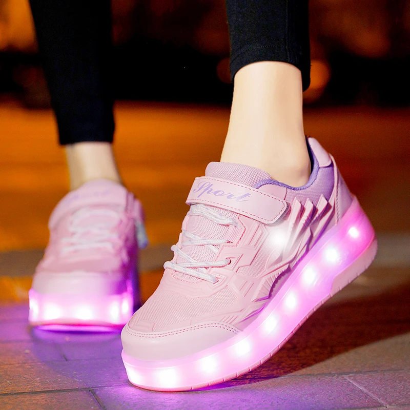 Luminous LED Roller Skates Shoes for Girls - Trendy, Breathable Sneakers for Kids - LED Light Up Wheels - Perfect for Outdoor Ac