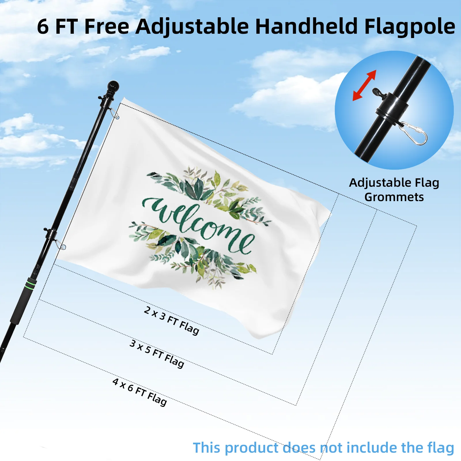 Handheld Flagpole 185.5cm Suitable for Outdoor 3x5 Flags , Handheld Black Flag Kit for Outdoor Porch Residential Decoration view 2