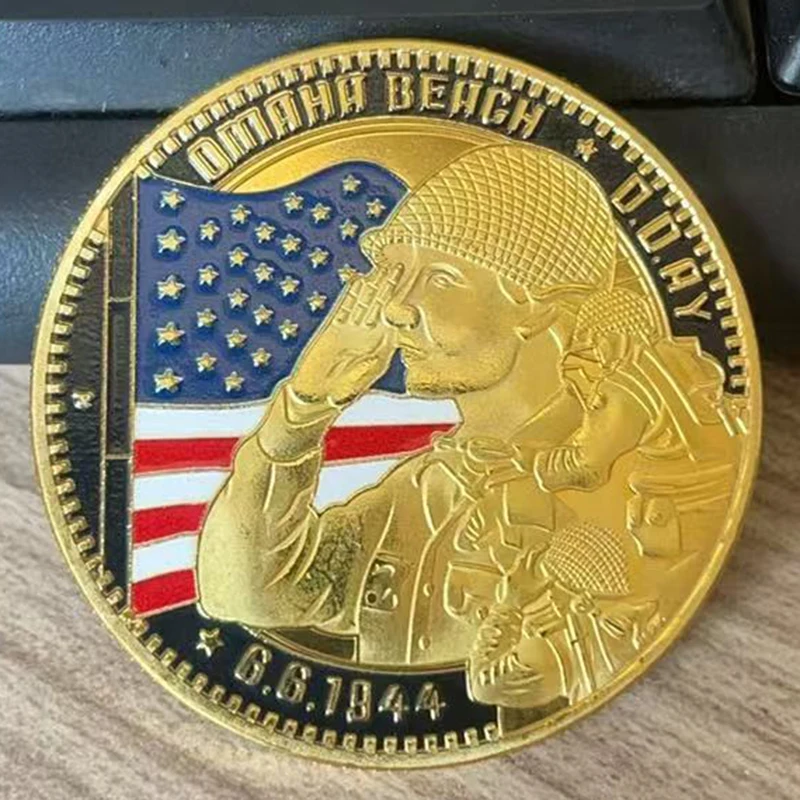 Souvenir Coin WWII 1944.6.6 Omaha Beach Land Cimetiere American Metal Challenge Coins Collection