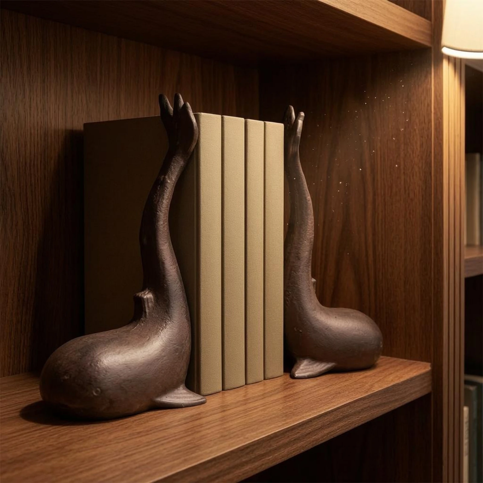 Ocean Mammal-Shaped Bookends Distressed Finish Ocean Mammal Bookends Book Support Antique Style Shelf Stopper Dark Brown