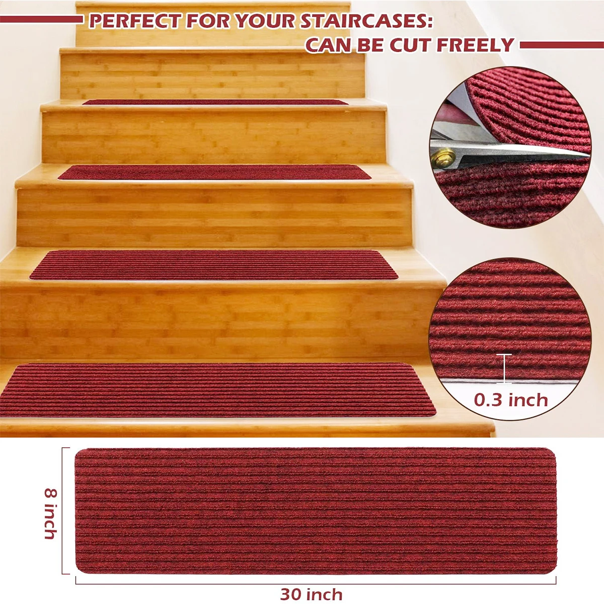 

Soft Stair Stepping Mat Variety Pattern Self-adhesive Non-slip Water Absorption Stair Carpet Mat Protector Rug 76cm*20cm