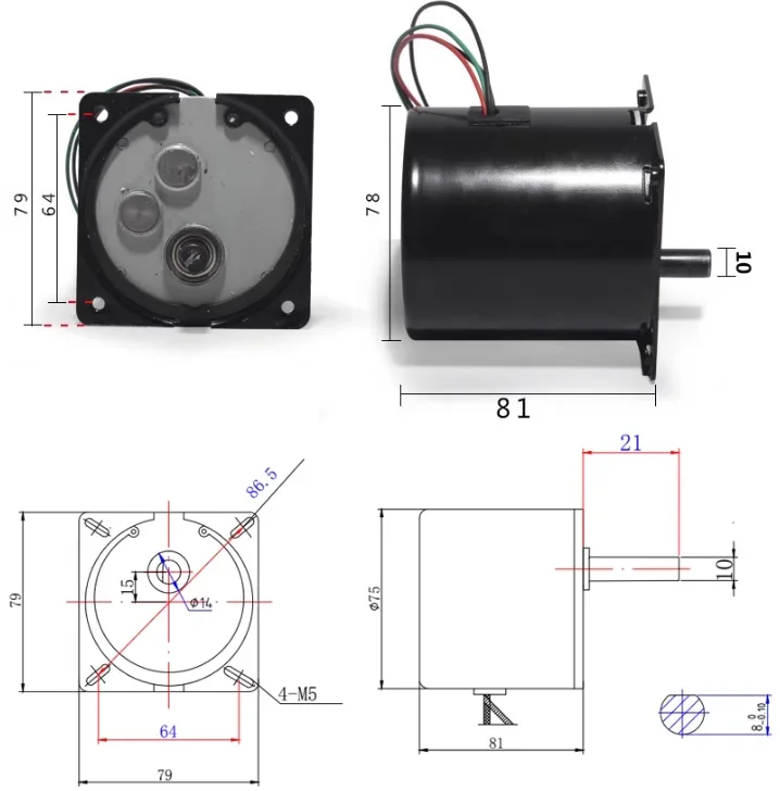 80KTYZ 60W 220V AC Permanent Magnet Synchronous Motor CW/CCW Low Speed Gear Motor 2.5/5/10/15/20/30/50/60/80/110rpm