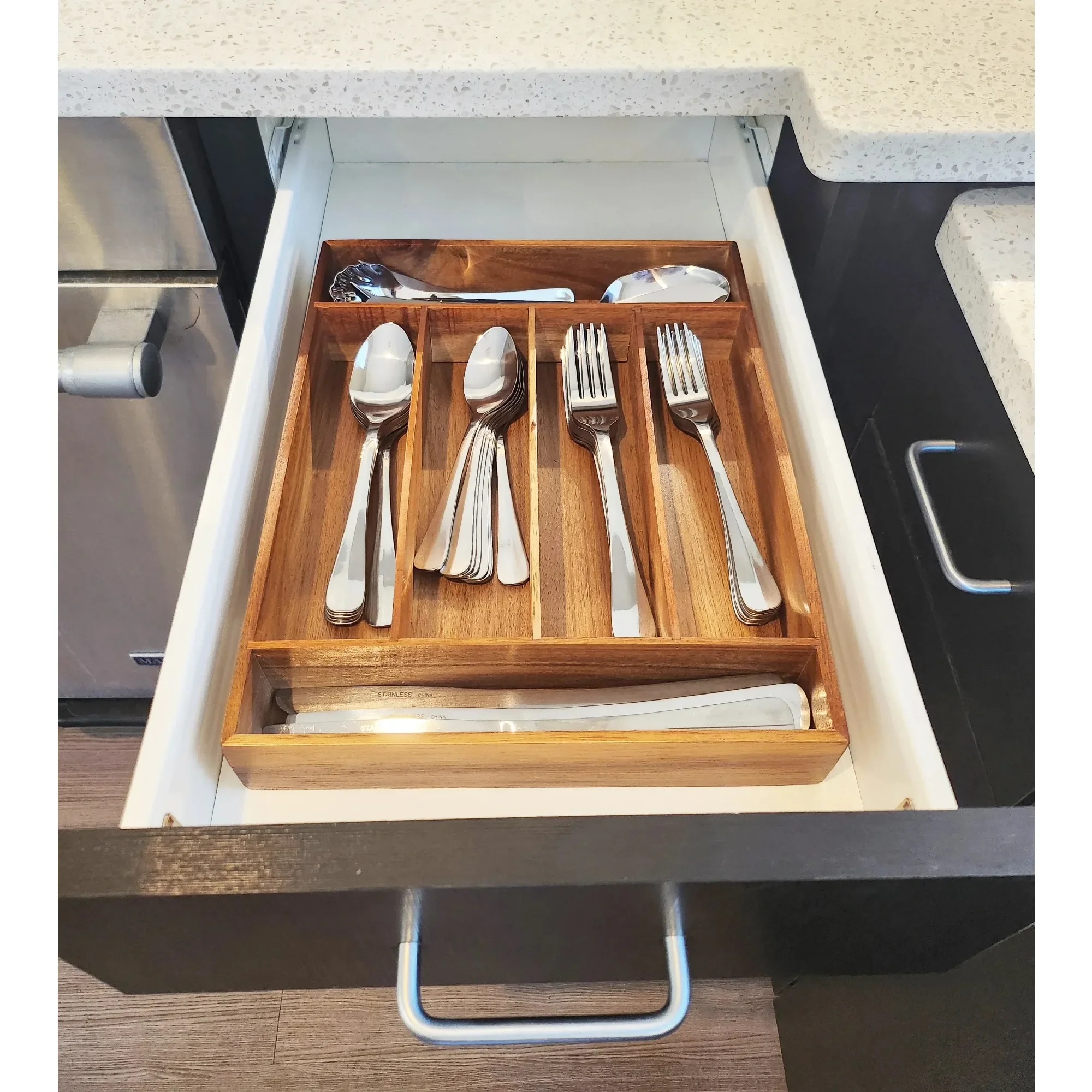 

45 Piece Stainless Steel Flatware Set with Wooden Tray Organizer, Service for 8