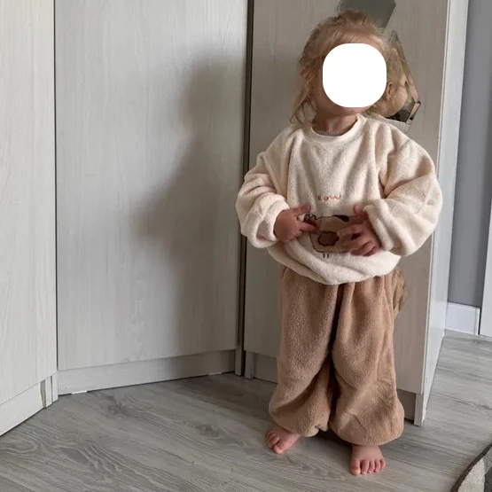 2026 Herbst Winter Baby Jungen Mädchen Fleece-Pyjama-Sets Kinder Niedliche Cartoon-Stickerei Langarm-Oberteil+Hose Kinder Warme Schlafkleidung – Detail 1