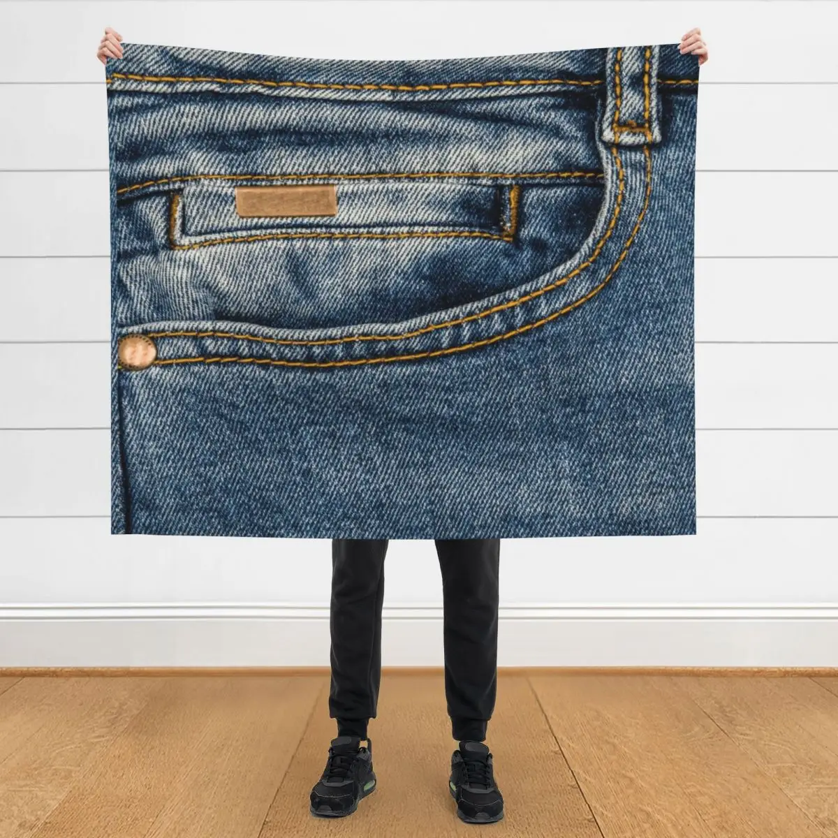 

Front pocket I love bluejeans denim Throw Blanket Hairy Bed linens Hairys Blankets