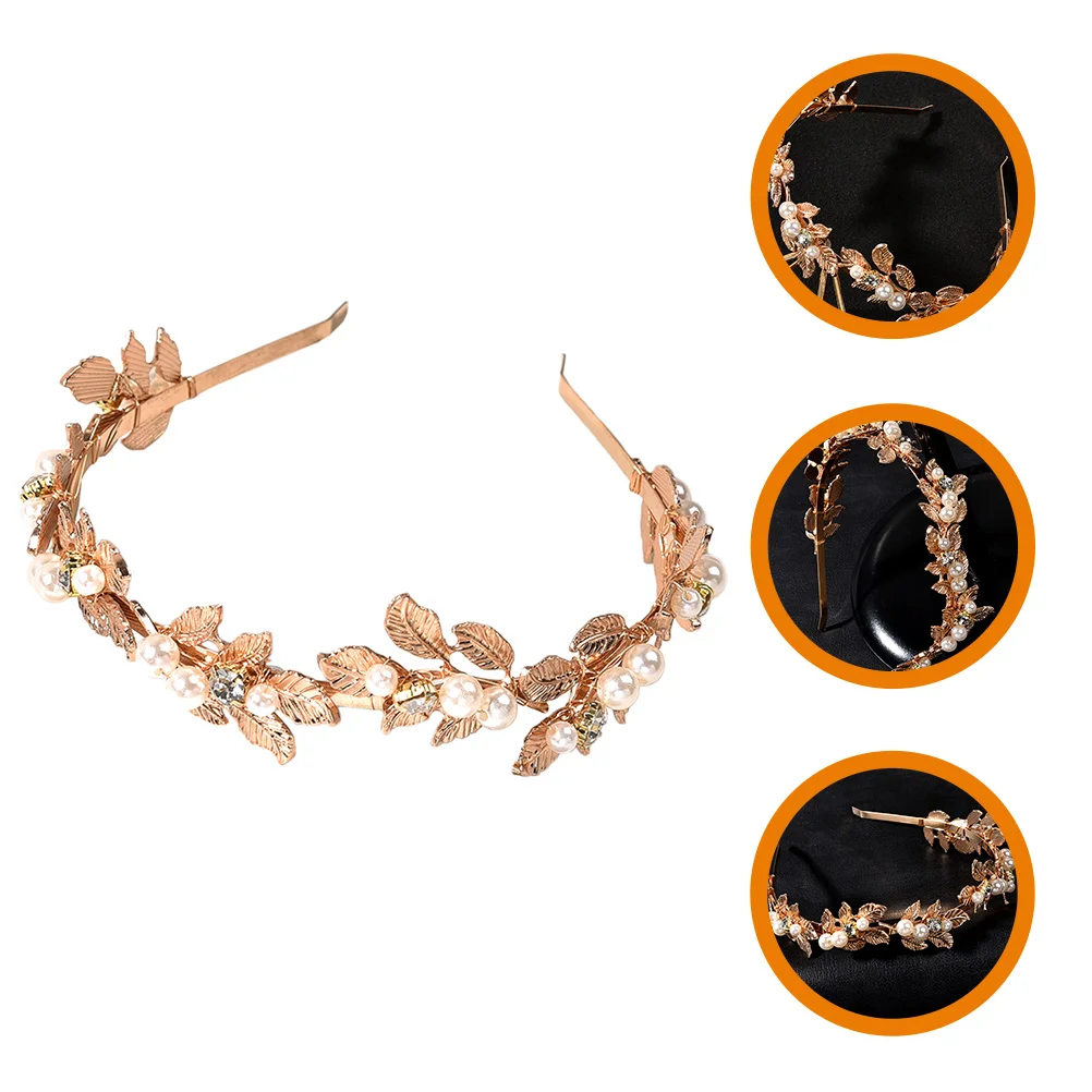 

Pearl Headband Golden Wedding Hair Accessories Dressy Headbands for Women Alloy Rhinestones Guest Bridal