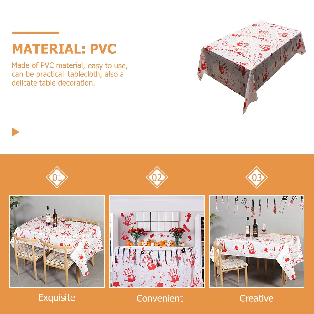 

3PCS Bloody Handprint PVC Tablecloth Halloween Party Cover Waterproof Dining Protector Rectangle Fitted Haunted House Festival