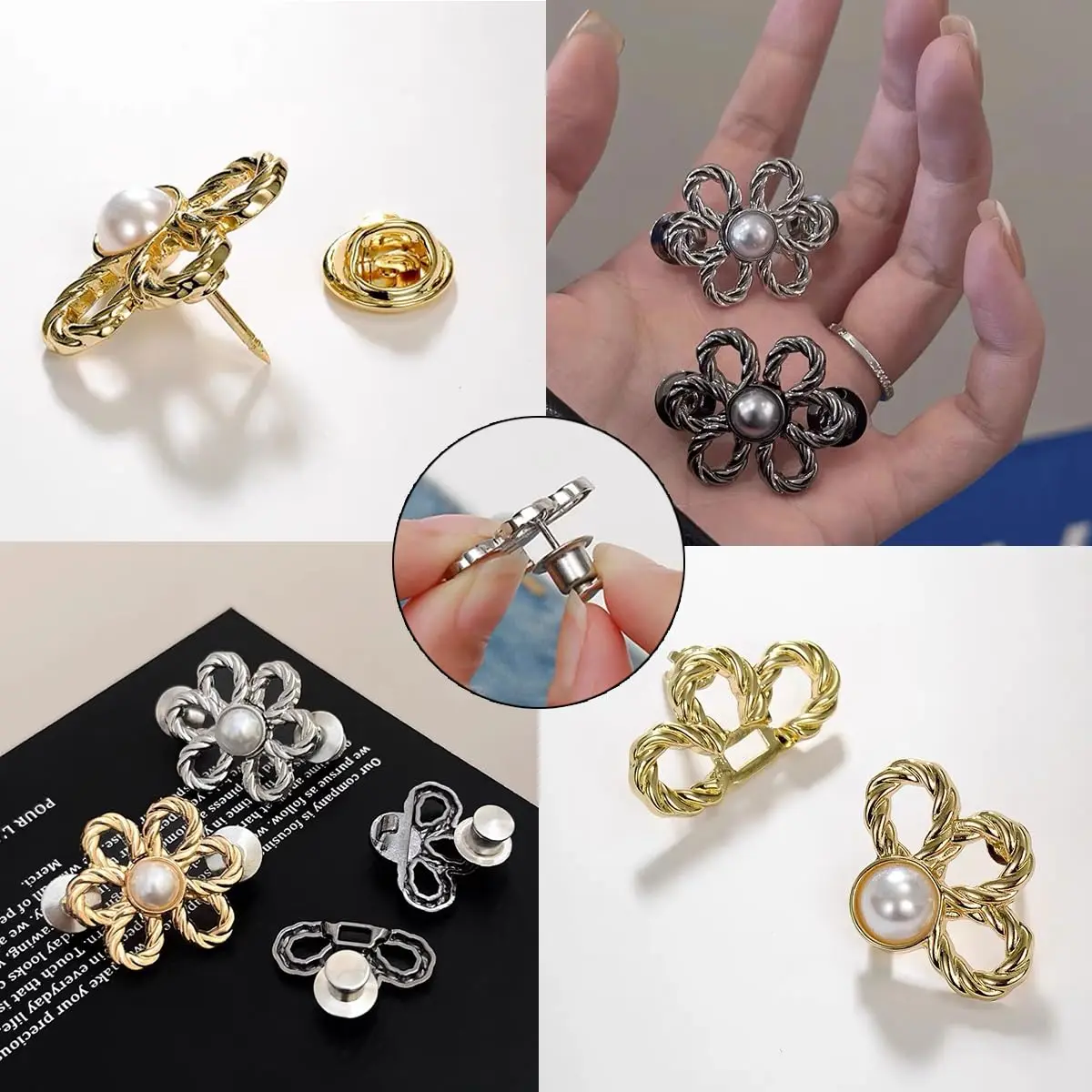 8 مجموعات زهرة الجينز زر بانت الخصر المشدود قابل للتعديل الخصر مشبك مجموعات لا خياطة ولا أدوات انفصال زر الزخرفية