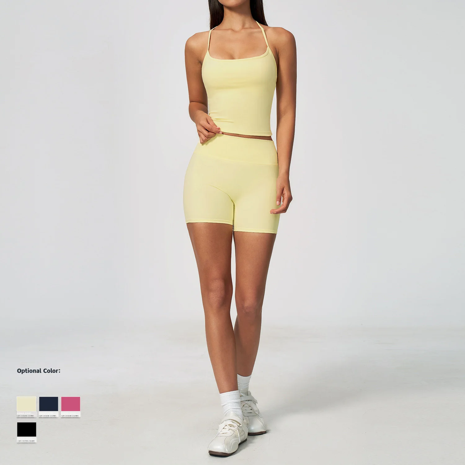 Women Nylon Yoga Set 2 Pieces Tracksuit Workout Clothes Sports Outfits High Waist Shorts Fitness Sports Suit Female Gym Clothes