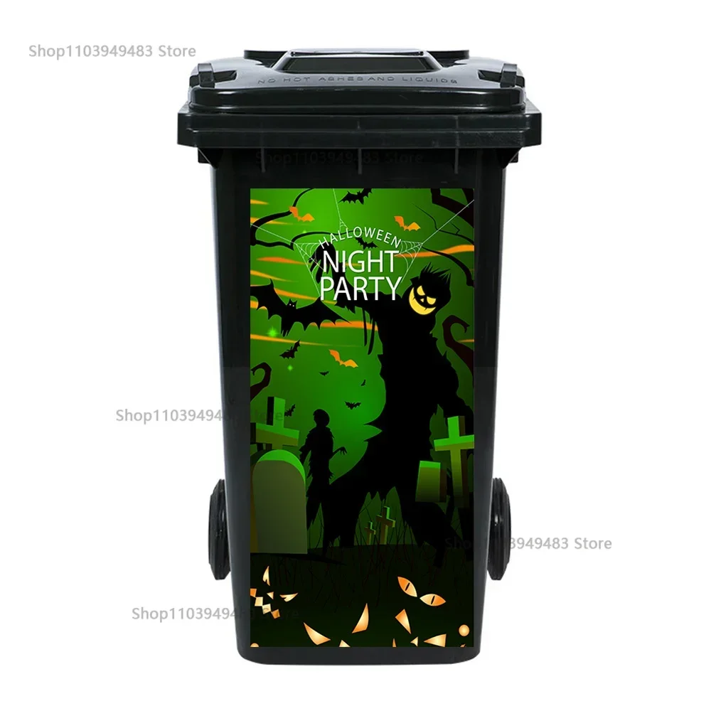 Halloween Series Scary Trash Can  PVC Waterproof Self-adhesive Decorative Stickers for Customize Garbage Bins Creative Supplies